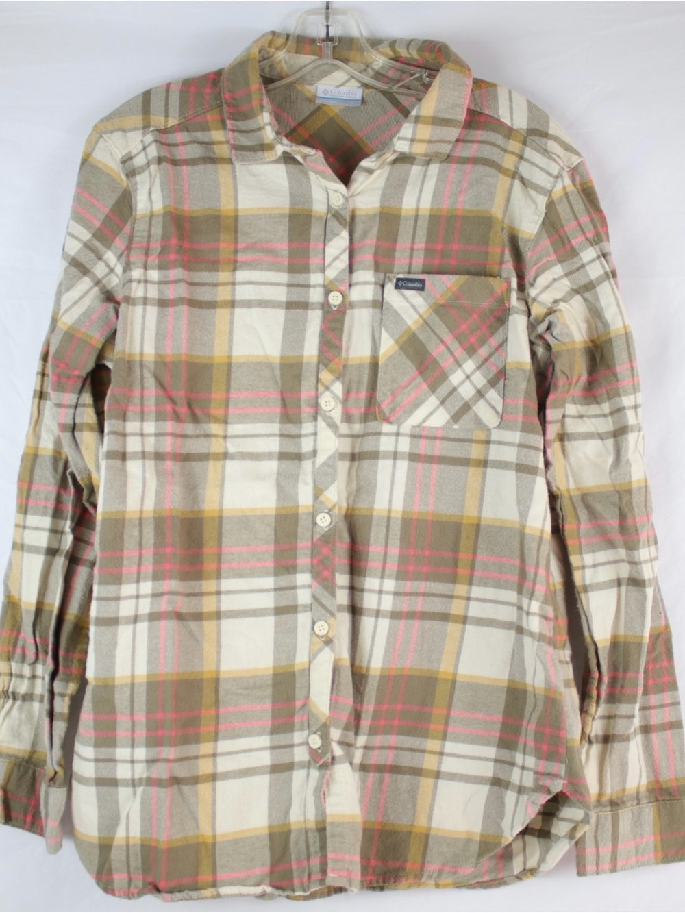 Columbia Sportswear Yellow, Tan & Pink Longsleeve Button Up Shirt Womens Size L
